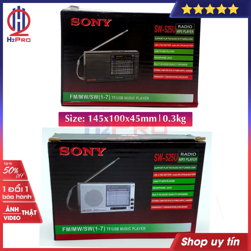 Đài radio FM Sony SW-525UA, 9 Band, Đọc USB, Thẻ nhớ, nghe đài trong nước và nước ngoài (tặng pin sạc và dây sạc 79K)