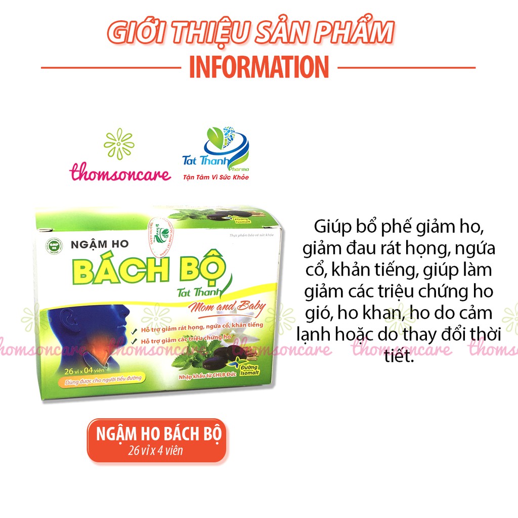 Viên ngậm ho Bách bộ - hỗ trợ giảm ho, bổ phế, giảm đau họng từ thảo dược và đường ăn kiêng isomalt