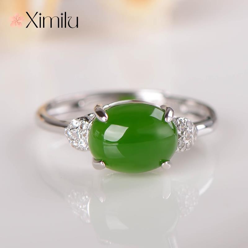 Nhẫn Đính Đá Tự Nhiên Phong Cách Hetian Jasper