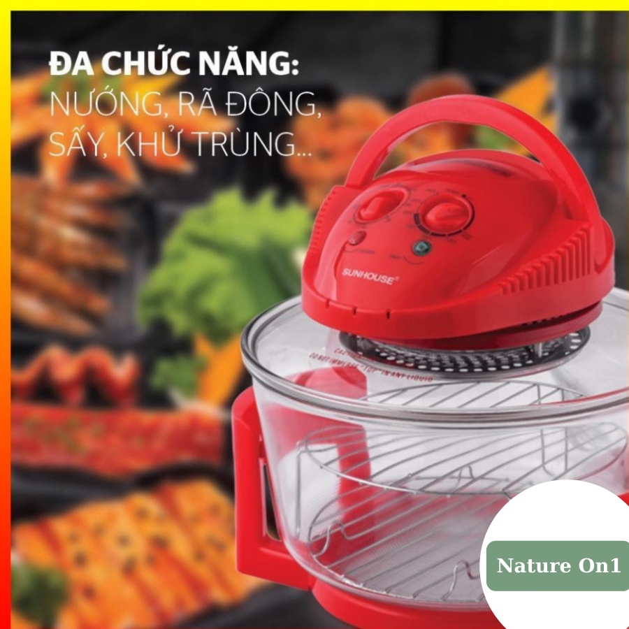 Lò Nướng Thuỷ Tinh, Nồi Nướng Thuỷ Tinh 12 Lít Sunhouse SH416 đỏ Hàng chính hãng