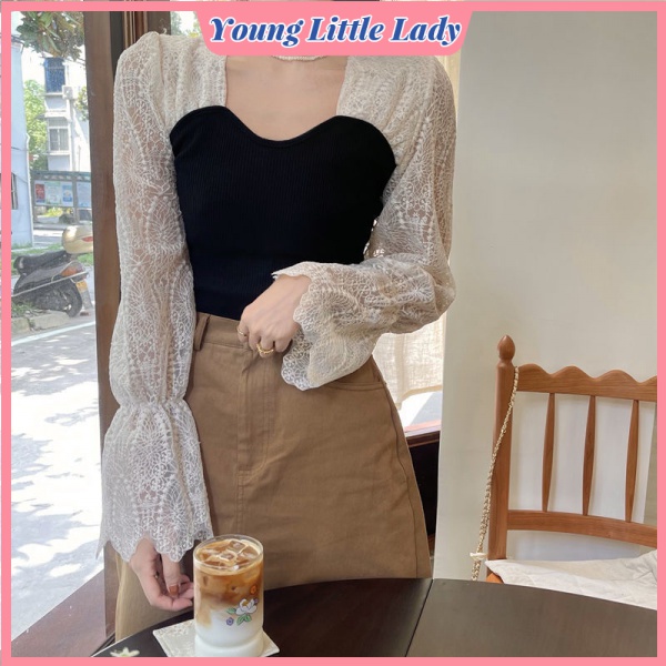 Áo Nữ Cổ Vuông Phối Ren Phong Cách Mùa Thu Pháp Mới