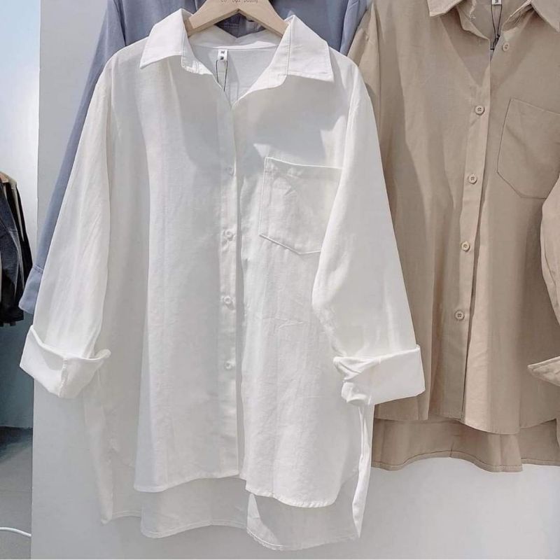 Áo sơ mi basic nữ ulzzang chất thô mềm dày dặn ( fom rộng )