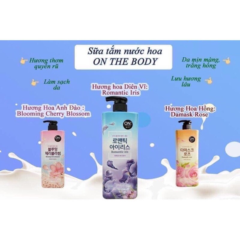 Sữa Tắm On The Body Hàn Quốc, Chai 900ml, Giúp Lưu Giữ Mùi Thơm Quyến Rũ, Da Luôn Trắng Sáng Mịn