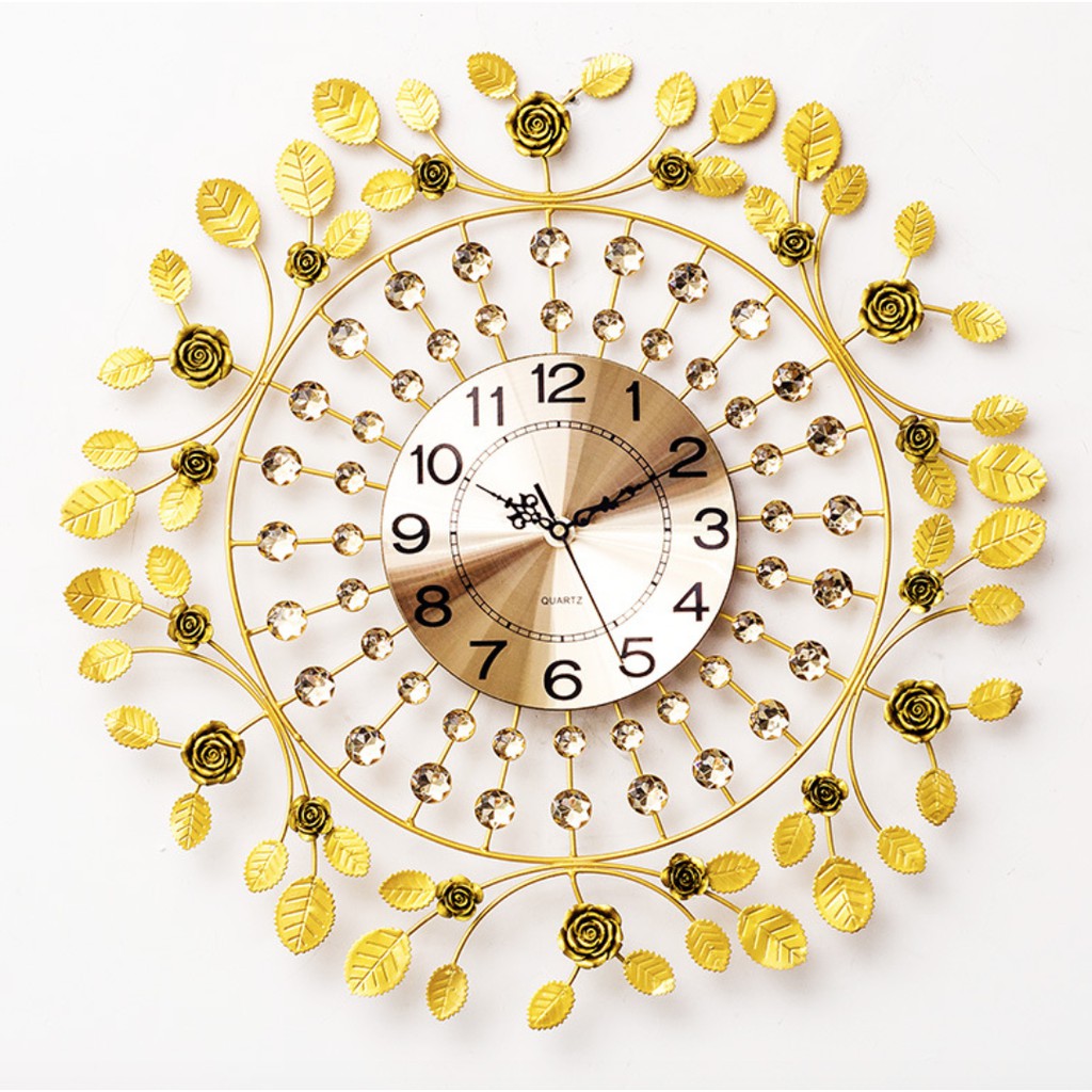 Đồng hồ treo tường trang trí phong cách Châu Âu Gold Leaves - HanruiOffical
