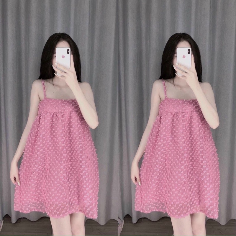 Đầm 2 dây cục bông babydoll siêu cưng