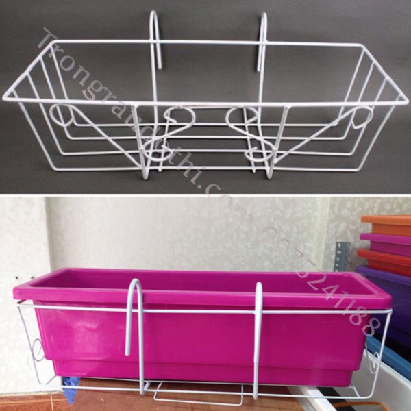 Giỏ sắt treo chậu trồng cây ban công hình chữ nhật, giá treo trồng hoa ban công kích thước 48x21x16cm