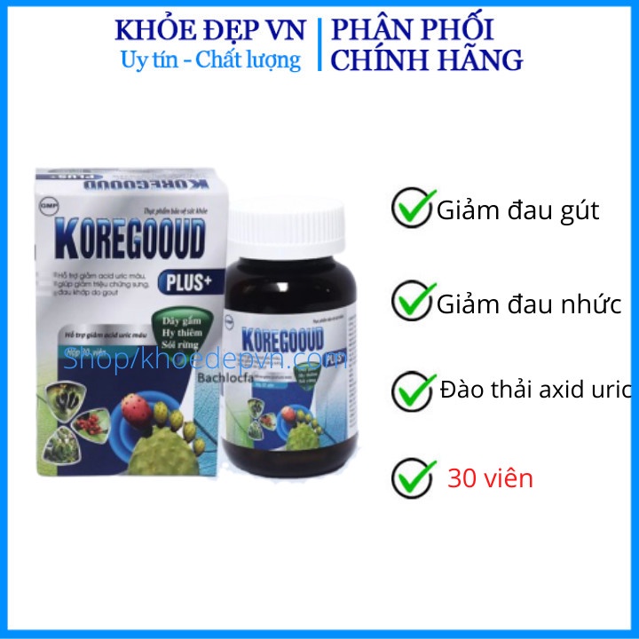 Viên uống giảm gut KoreGooud Plus giúp ổn định Acid Uric trong máu, giảm đau Gout hiệu quả - Hộp 30 viên