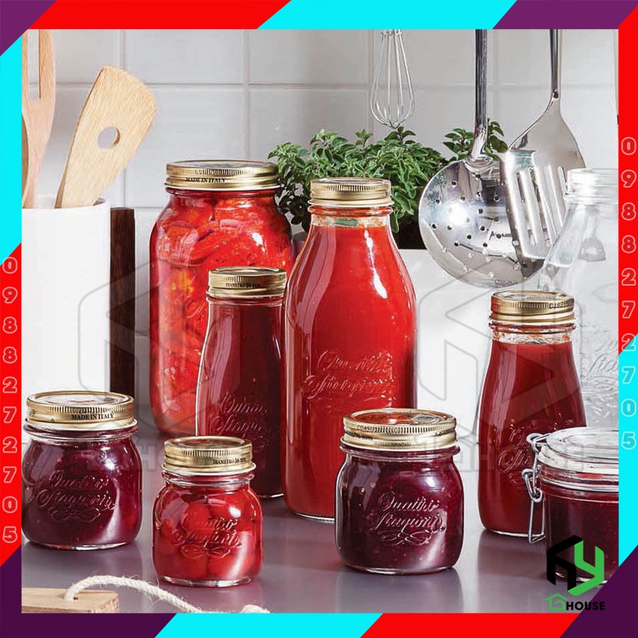 Italy - Chai, hũ lọ thủy tinh đựng nước ép, sữa hạt, ngũ cốc nắp vặn Quattro - BORMIOLI ROCCO