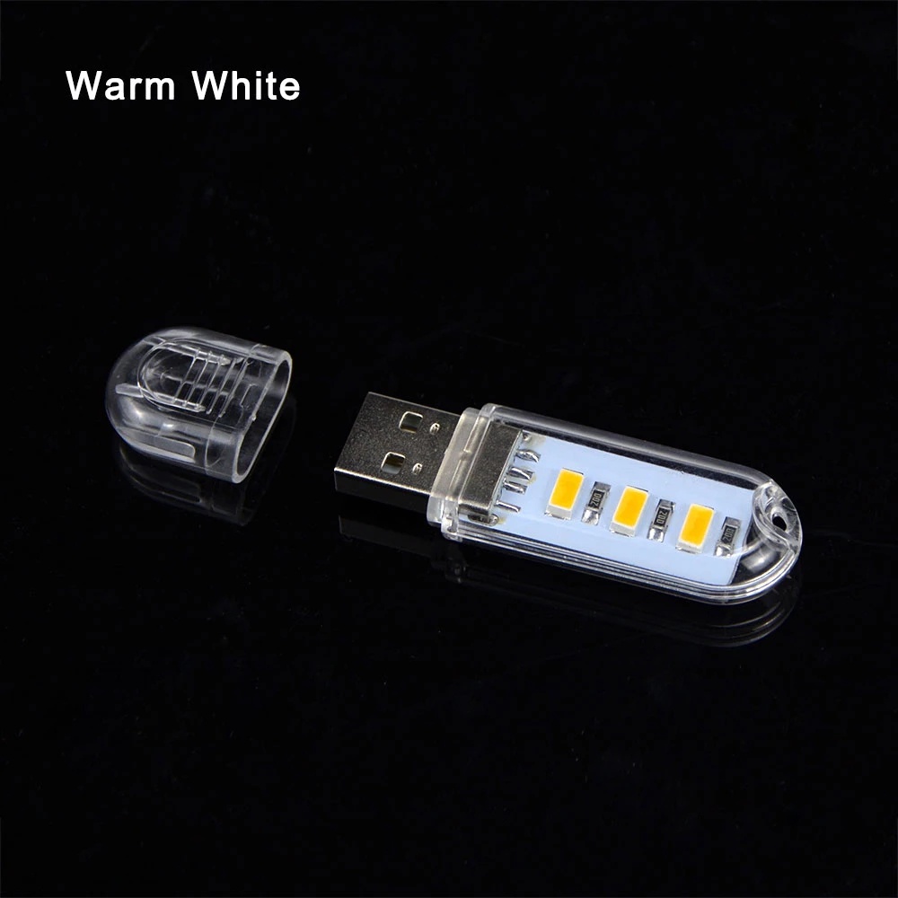 Đèn ngủ đèn đọc sách USB mini 3 LED ánh sáng trắng ấm áp DC 5V tiện lợi