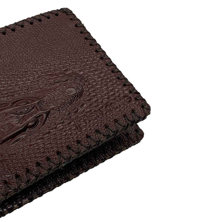 Ví Nam Ngang Da Bò Dập Vân Cá Sấu May Viền Tiến Công Màu Nâu Đỏ - TCN1041