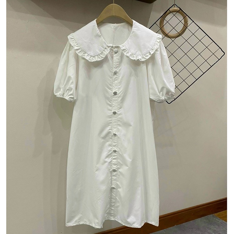 Đầm dài công sở cổ bèo váy ngắn tay dáng suông chất đũi lụa | BigBuy360 - bigbuy360.vn