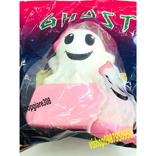 Squishy búp bê đeo nơ hồng tặng kèm bao bì ghost- squishy ma hồng đáng yêu