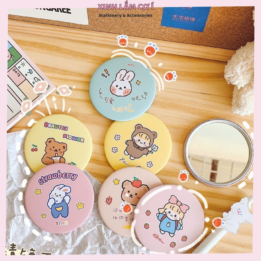 Gương Trang Điểm Mini Siêu Cute Viền Kim Loại Cầm Tay Bỏ Túi Hàn Quốc Tiện Lợi [Xinh Lắm Cơ Í]