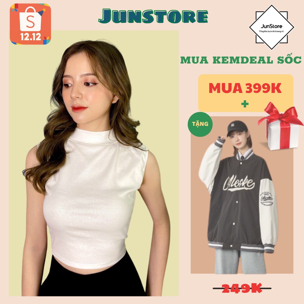 Áo croptop Junstore (2 mau), Cổ Lọ 3cm, Áo Cổ Cao Sát Nách cực xinh