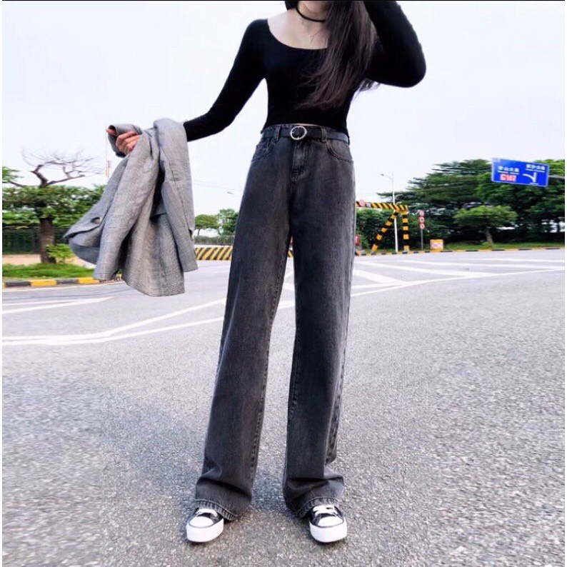 Quần jean bò ống suông rộng xuông nữ jeans cạp cao style jeanhot_123 ms01