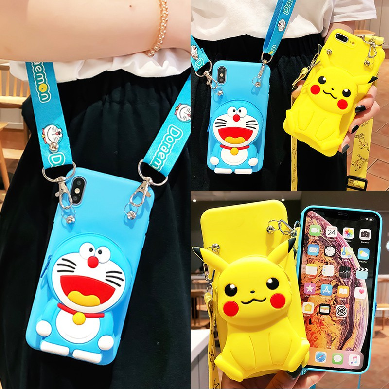 vivo 1609 1606 1611 1610 1601 1603 1716 1723 1718 1726 1713 1714 1724 1725 1727 1728 1719 Creative cartoon picachu silicone Wallet Phone case 3D cartoon Doraemon fashion backpack mobile phone protective cover Cute animated mobile phone shell