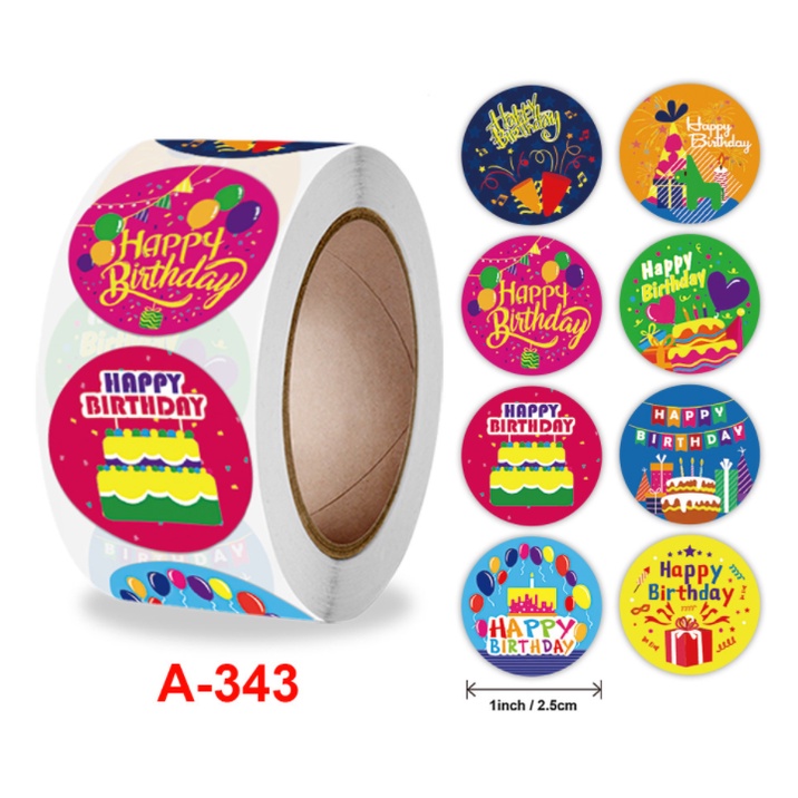 Sticker Happy Brithday - Cuộn 500 tem dán Sticker Nhãn Dán  Sinh Nhật Vui Vẻ -Nhãn Dán Sổ, Thiệp, Gói Quà, Hộp Bánh
