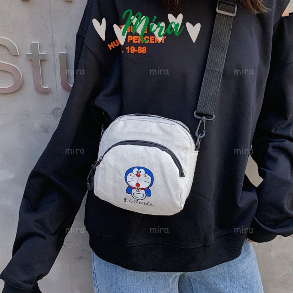 Túi Xách Nữ Đeo Chéo Tote Canvas Đựng ĐiệnThoại Đi Chơi Thêu Hình Doremon Ulzzang Hàn Quốc MIRA-TV58004