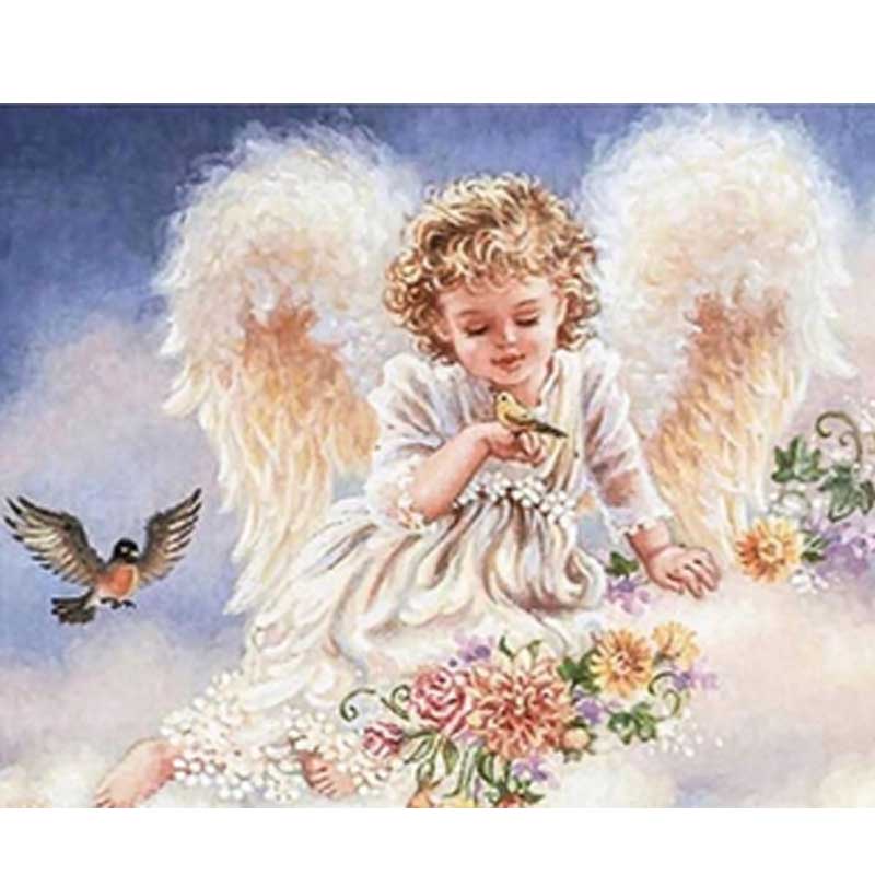 Set dụng cụ làm tranh đính đá họa tiết thiên thần nhỏ độc đáo kích thước 40x30cm dùng cho trang trí