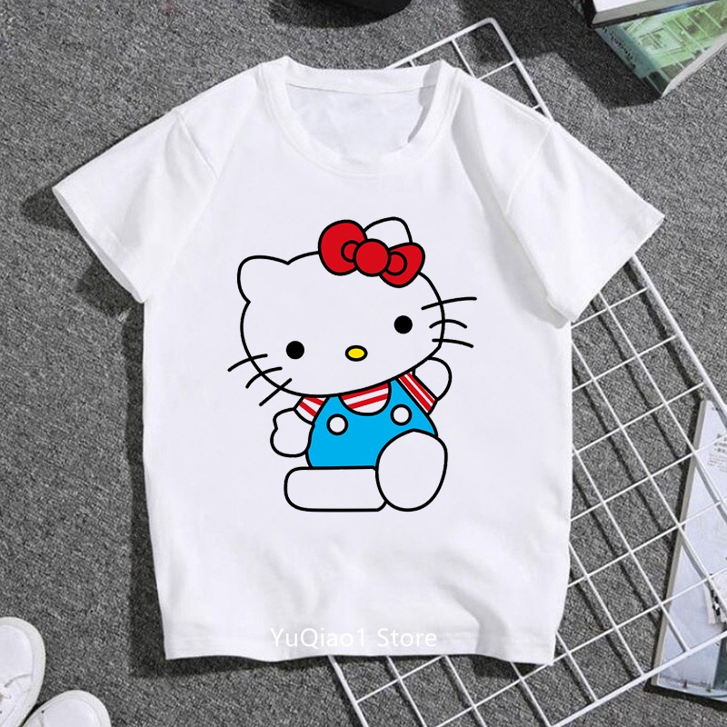 Mới Áo Thun Tay Ngắn In Hình Mèo Hello Kitty Cho Bé Gái