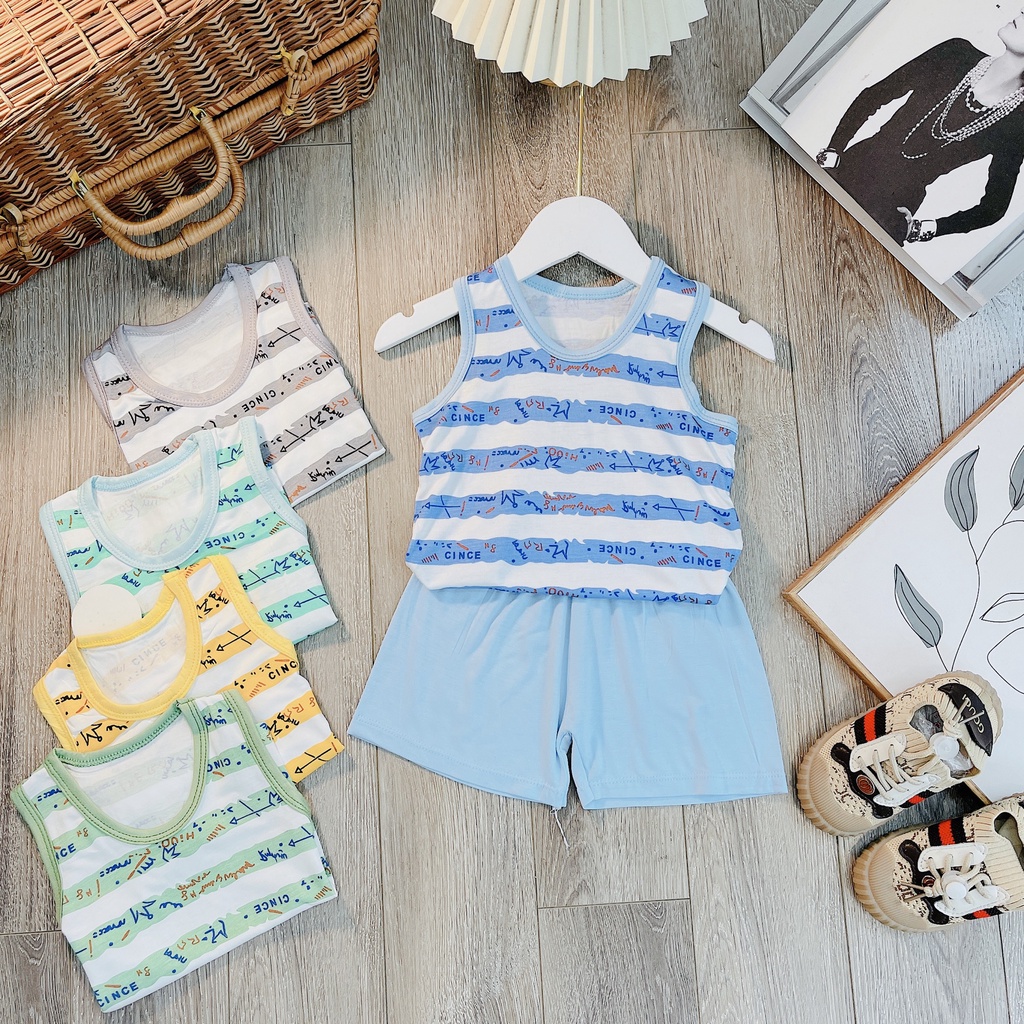 Bộ sát nách thun lạnh kẻ chữ cho bé 8-18kg