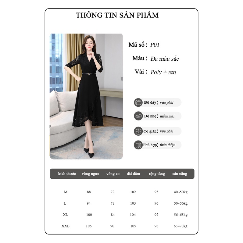 Váy trung niên sang trọng cho mẹ bigsize phong cách Hàn Quốc đuôi cá dáng xòe cao cấp dự tiệc P01 - WB WOMAN &amp; BEAUTY