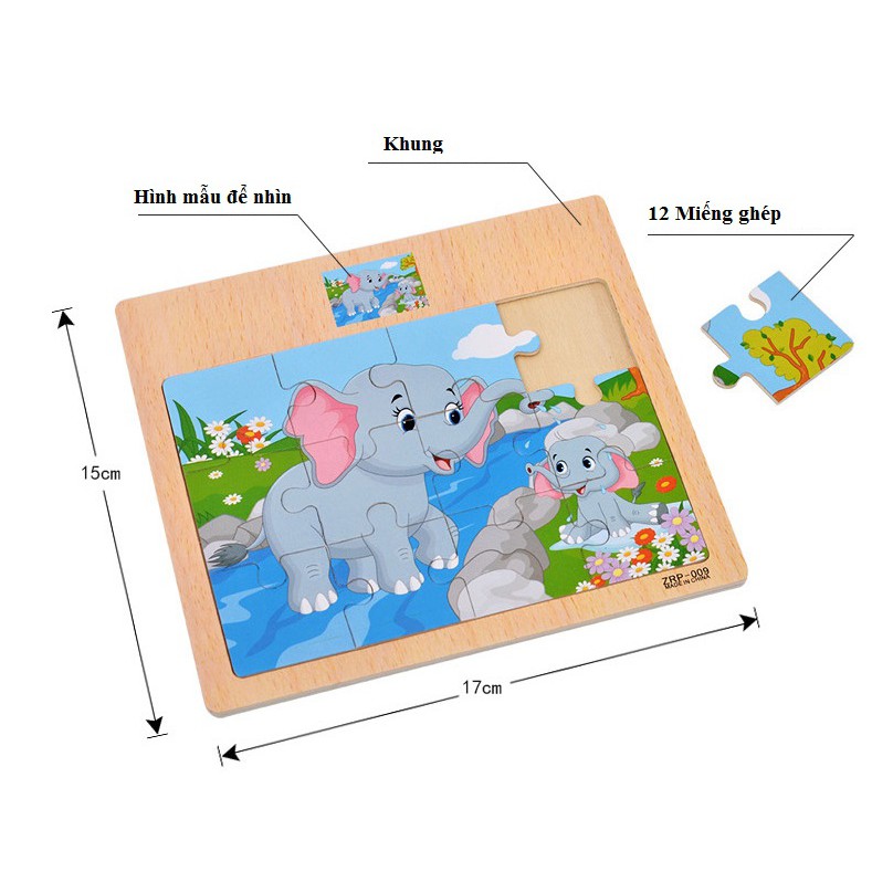 SỈ LẺ GIÁ TỐT Tranh puzzle gỗ ghép 12 mảnh kèm hình mẫu phía trên