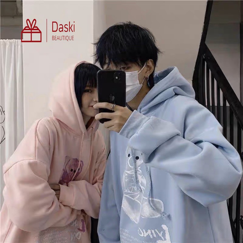 Áo hoodie unisex nỉ bông cotton dưới 70kg - Gấu bông Lyng Dow Daski phong cách ulzzang