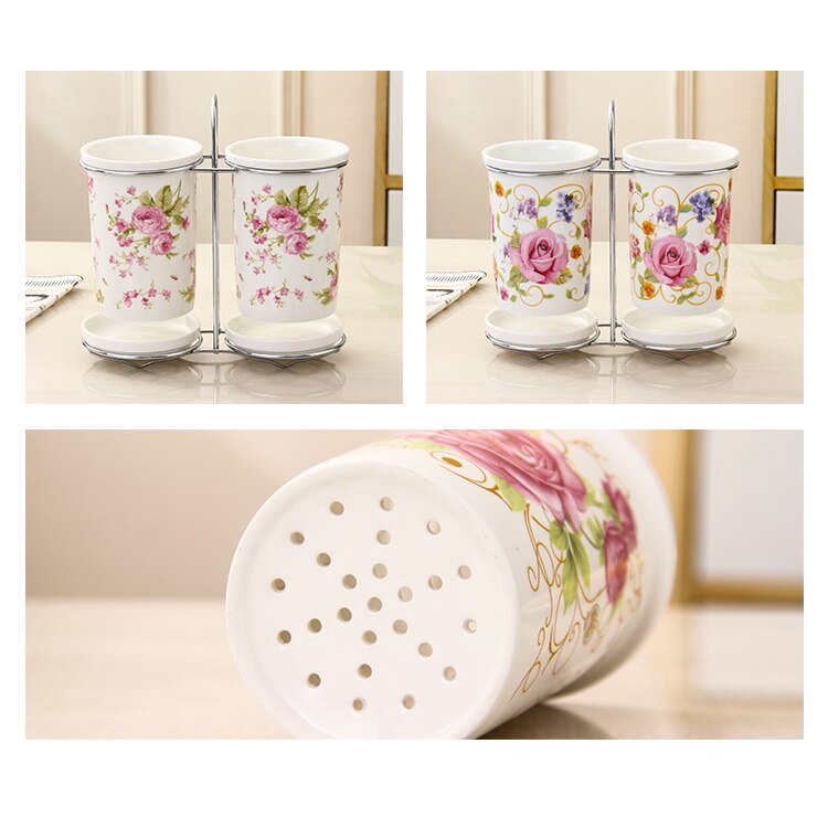 Ống đựng đũa bằng sứ có khay hứng nước dùng làm quà tặng và trang trí cao cấp