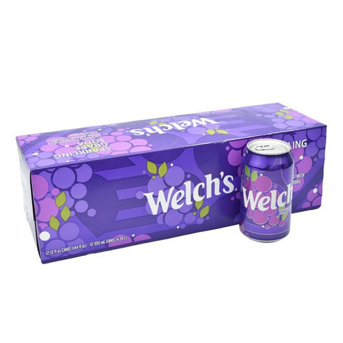 Thùng 12 lon nước ngọt Welchs vị nho 355ml - Welch sparkling Grape soda 12 packx355ml.  Date 09/2023