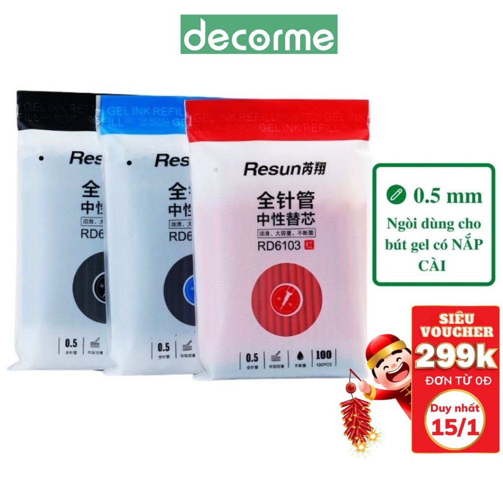 Ngòi Resun Decorme ruột bút gel 0,5mm dùng cho viết gel nắp gài Muji văn phòng phẩm