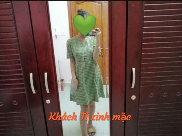 Nhập WAFS1921 giảm 15% tối đa 30k đơn 99k_ Đầm caro xoè nút bọc (có 2 màu)