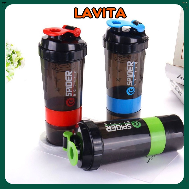 Bình Lắc Whey Bình Nước Thể Thao Tập Gym Shaker Đựng Protein BCAA 3 Ngăn Tiện Dụng 500m - LAVITA