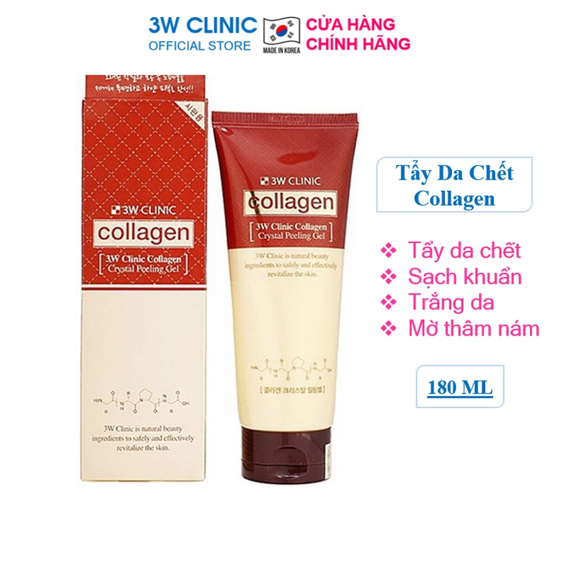 Tẩy tế bào chết chiết xuất từ tinh chất collagen 3W CLINIC Crystal Peeling Gel Hàn Quốc 180ml