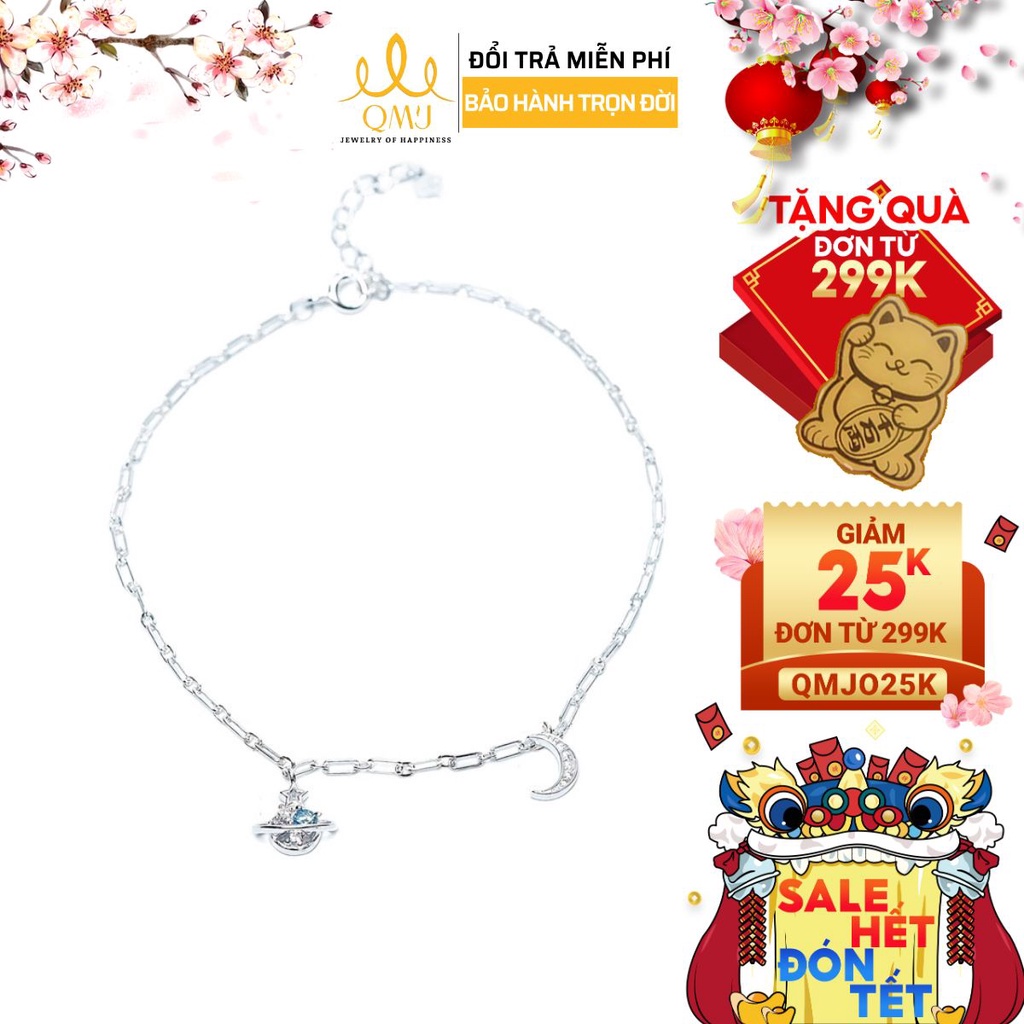 QMJ Lắc chân bạc Trái đất xanh bạc 925 cao cấp xinh xắn, dễ thương Q513