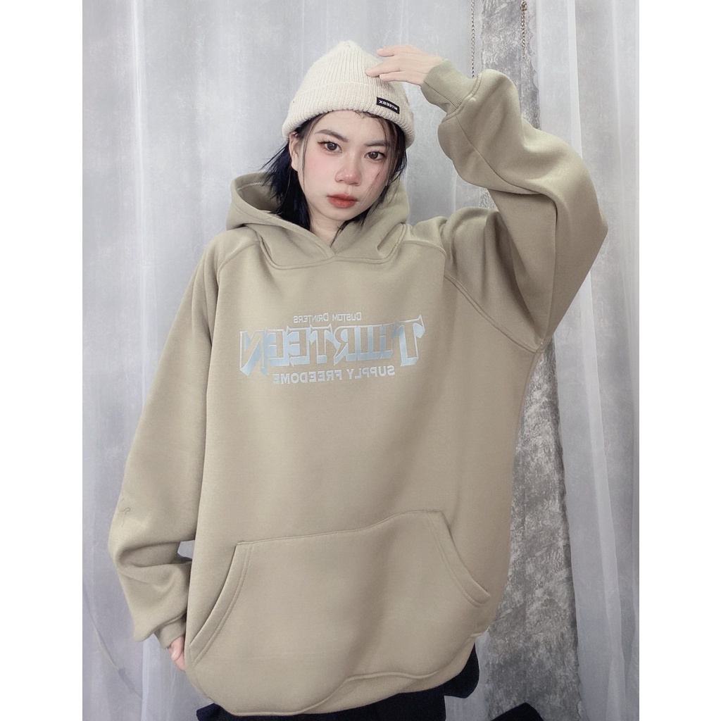 Áo Hoodie Unisex H12 THIRTEEN form rộng nỉ bông mũ 2 lớp FPLUS