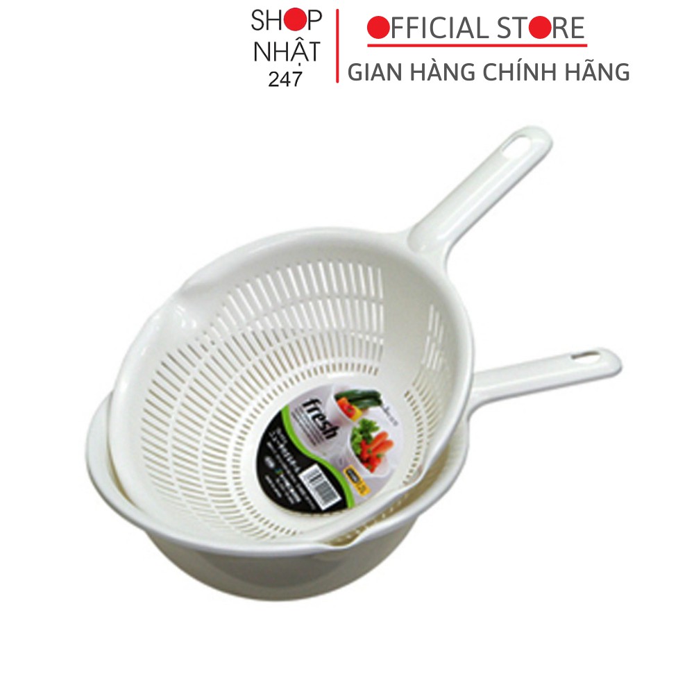 Bộ rổ và thau nhựa 1.2L có tay cầm màu trắng Sanada nội địa Nhật Bản