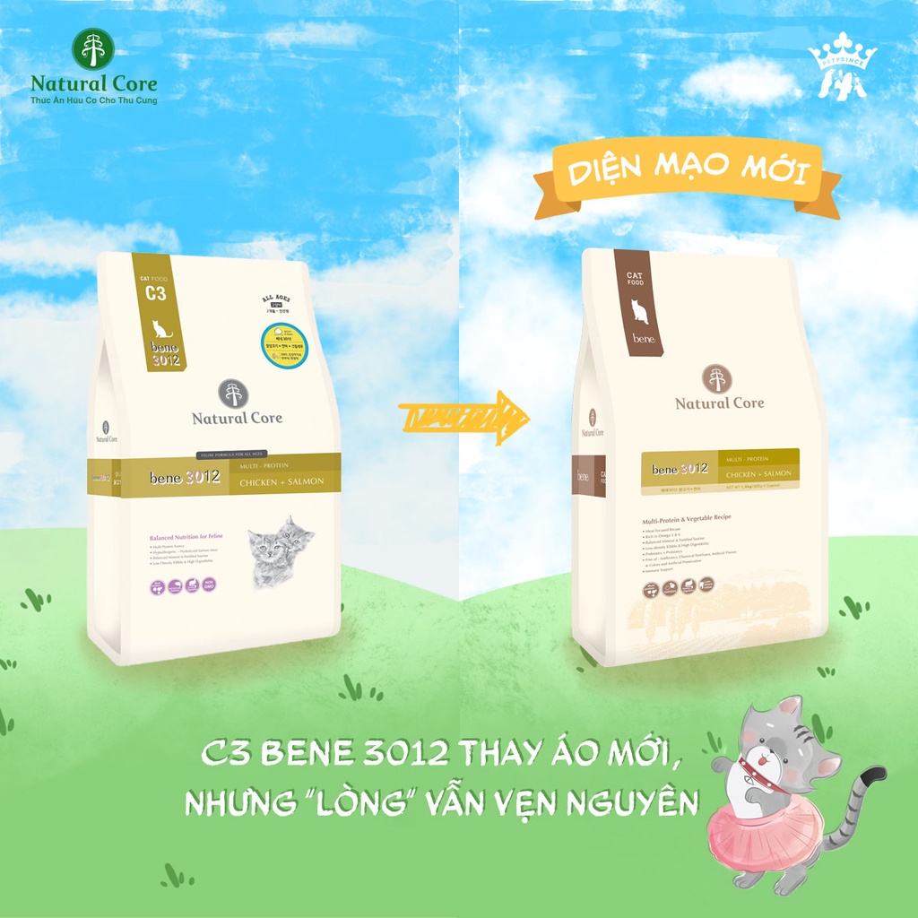 NATURAL CORE C3 MÈO - VỊ THỊT GÀ VÀ CÁ HỒI TƯƠI BAO 1.5Kg