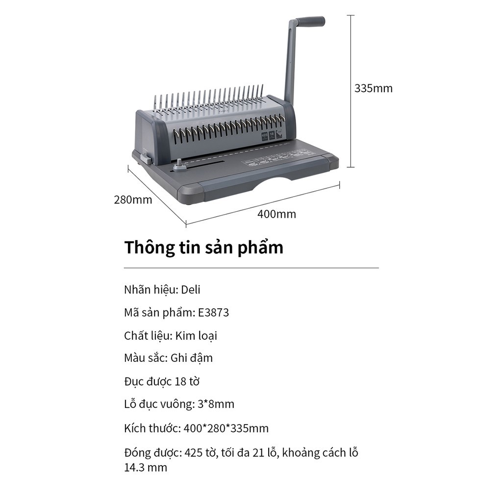 Máy đóng gáy xoắn cao cấp chính hãng Deli E3873