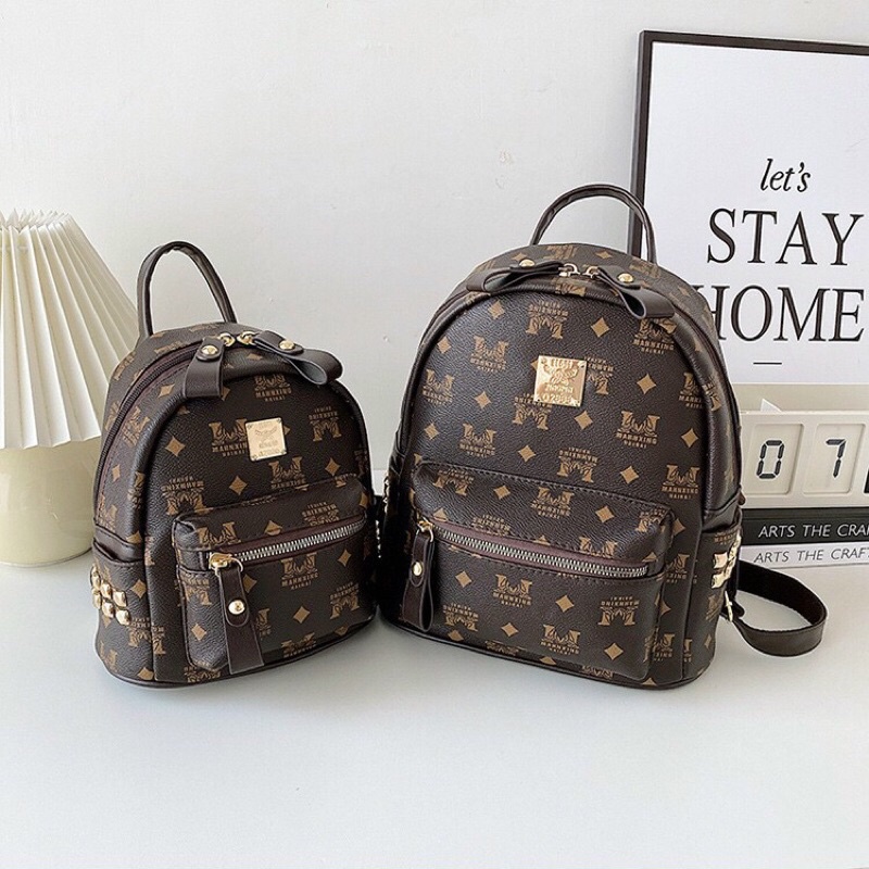 Balo thời trang in hoạ tiết mcm size bé20x25,to26x32cm