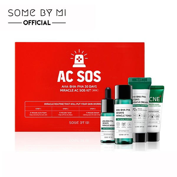 Bộ Kit 4 sản phẩm dưỡng da giảm mụn Some By Mi AHA - BHA - PHA 30 Days Miracle AC SOS Kit-[Cocolux]