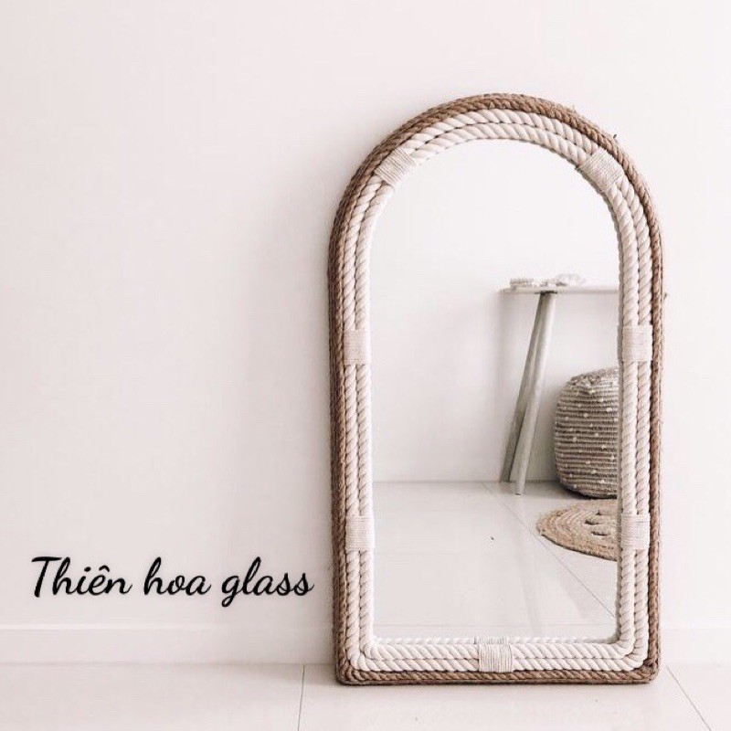 BẢO HÀNH 1 ĐỔI 1] Gương vòm chùa viền dây thừng trắng nâu gương trang trí decor homestay gương không cần khoan