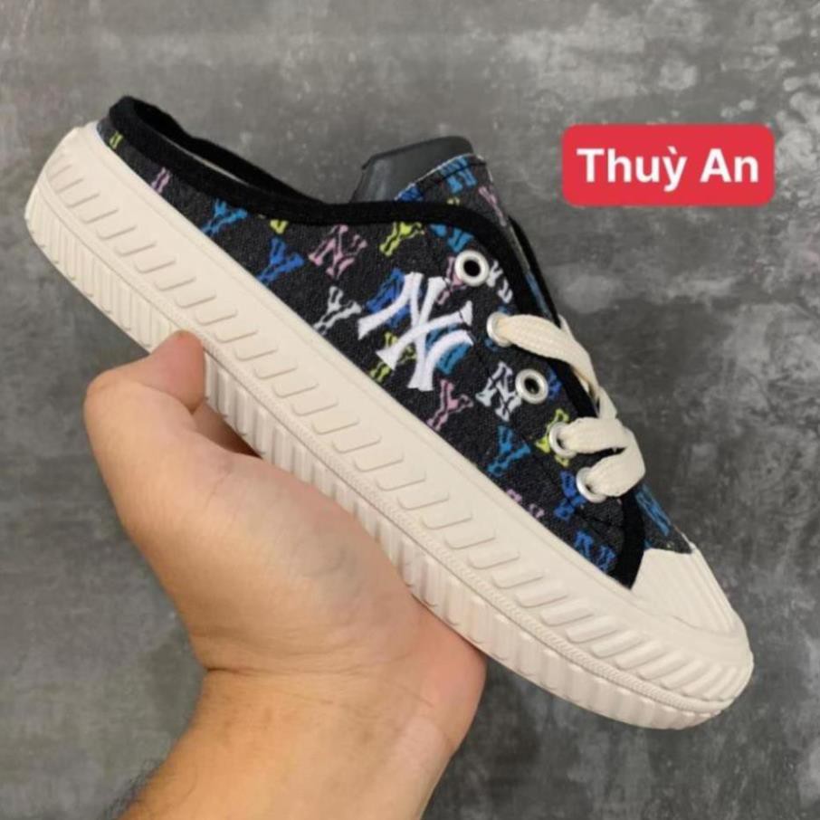 Giày sục nữ MLB ny lười đạp gót Đen họa tiết HOT trend thể thao sneaker