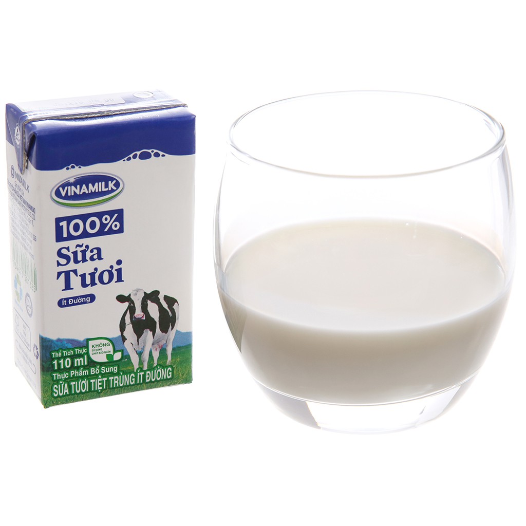 E - Thùng 48 hộp sữa tươi ít đường Vinamilk 100% Sữa Tươi 110ml