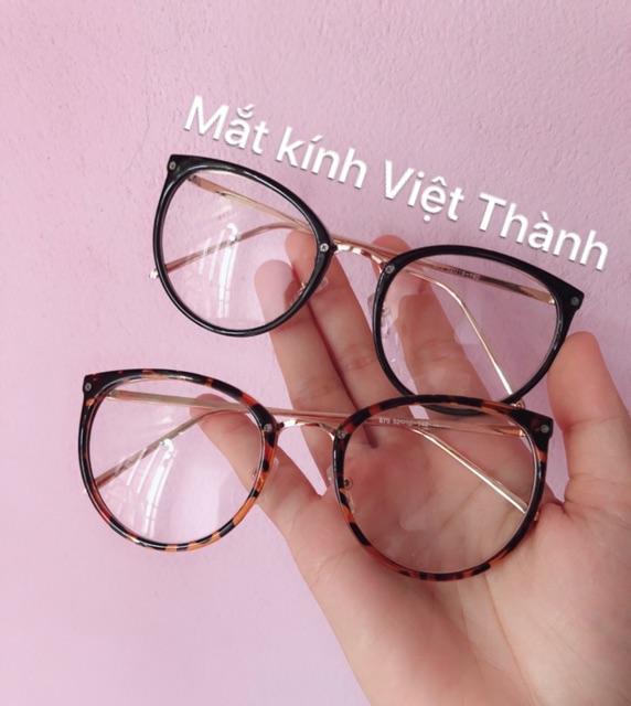 gọng Kính cậ mắt mèo 2 màu viền vàng nhận lắp cận viễn loạn theo yêu cầu