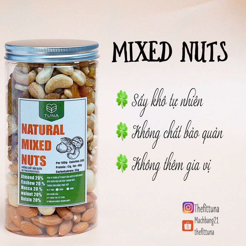 Mixed Nuts 5 Loại Hạt: Macca, Hạt Điều, Hạnh Nhân, Óc Chó, Nho Khô
