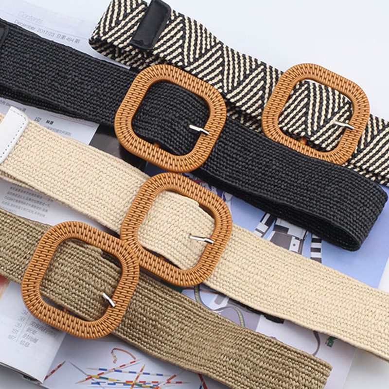 Thắt lưng vải dệt có khóa vuông thời trang dành cho nữ