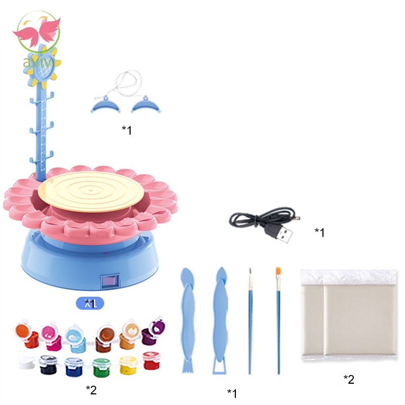 Clay Pottery Wheel Craft Kit Kids Beginners USB DIY Pottery Machine with Air Dry Clay & Paint Palette Educational Toy