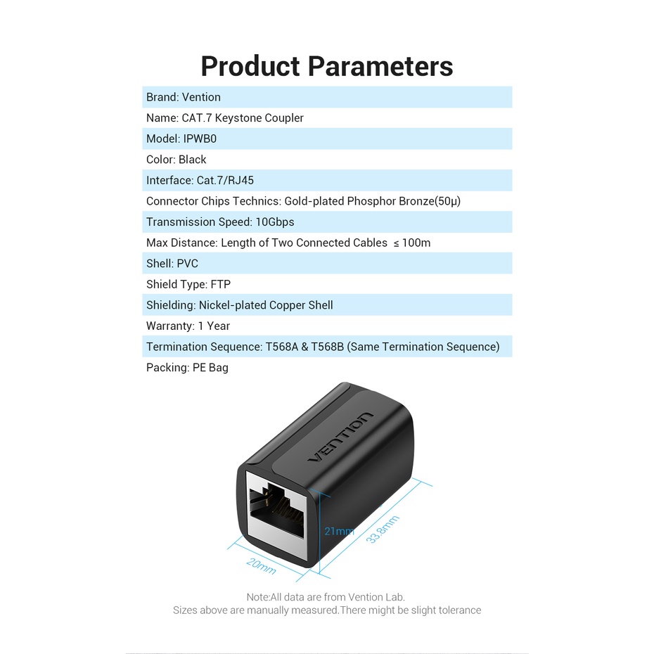 Đầu nối dài cáp mạng Cat7 Vention IPWB