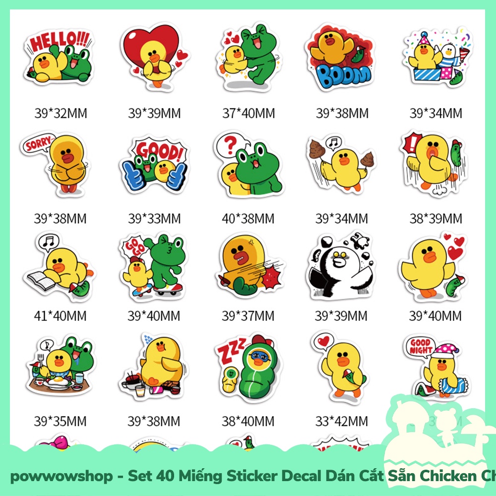 [Sẵn VN - Hỏa Tốc] Set 40 Miếng Sticker Decal Cắt Sẵn DIY Dán Trang Trí Vật Dụng Mẫu Chicken Chip  &amp; Green Fox Funny